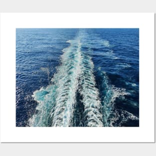 Ocean Ship Trail and Waves Posters and Art